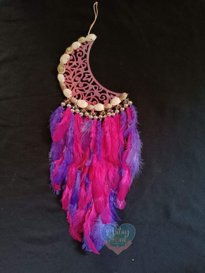 Shell of Dreams: Pink Crescent Dreamcatcher with Coastal Touch