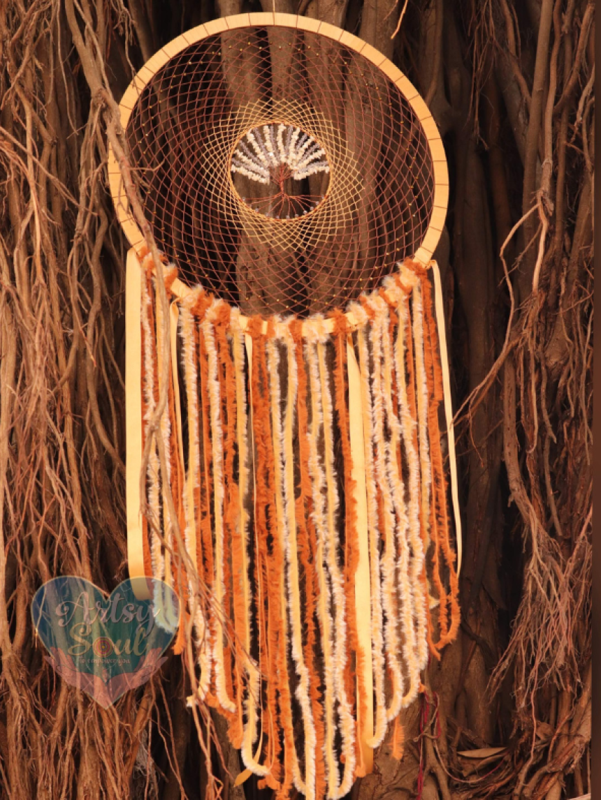 Grounded Harmony: Brown Dreamcatcher with Symbolic Tree of Life