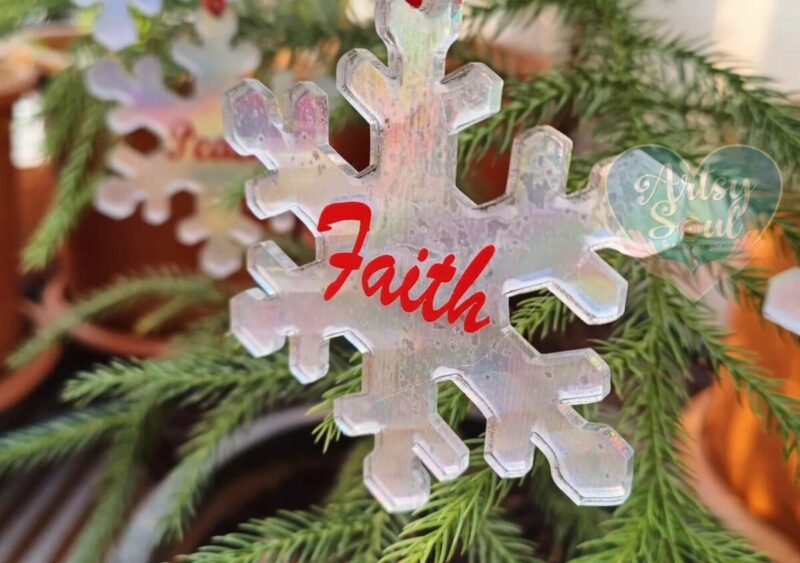 Holographic Snowflake Christmas Tree Ornament for Spiritual Joy (Set of 5 - Faith, Joy, Peace, Believe,Hope)