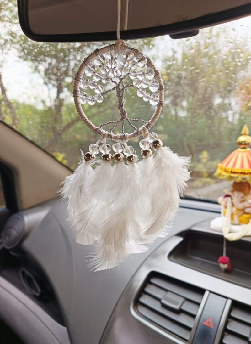 Glistening White Crystals: Tree of Life Car Hanger