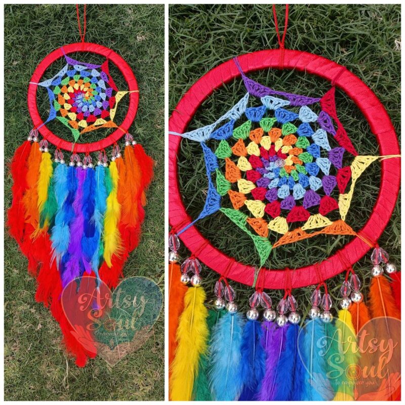 Vibrant Whirlwind: Rainbow Spiral Dreamcatcher