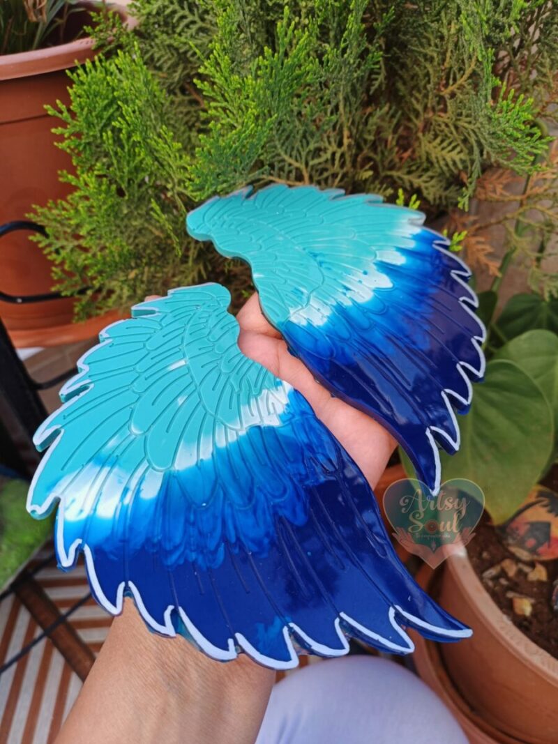 Resin Coasters: Ethereal Tides - Tranquil Ocean Colors Inspired by Angel's Wings