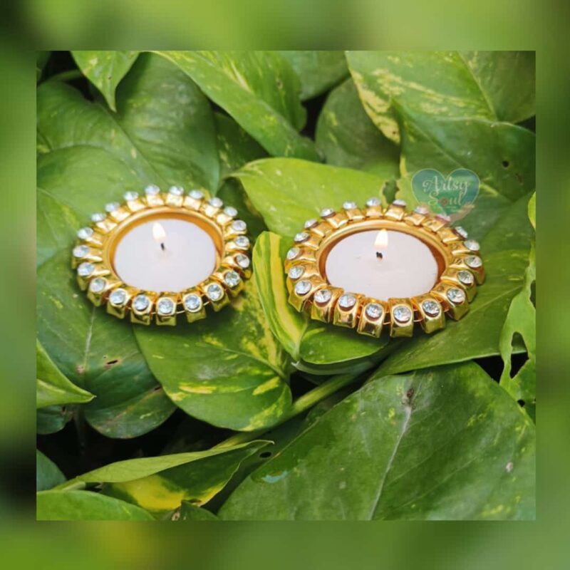 Golden Elegance: Handmade Diya with Dazzling Diamonds