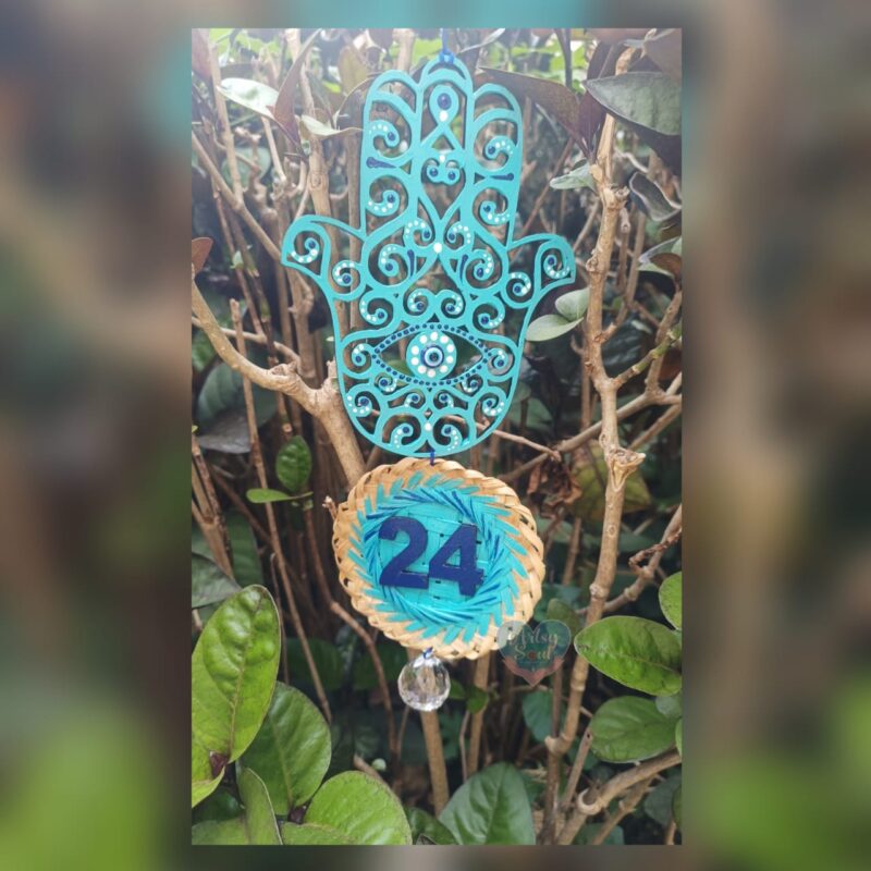 Lucky Hamsa Evil Eye Dreamcatcher with Number 24 for Positivity and Protection