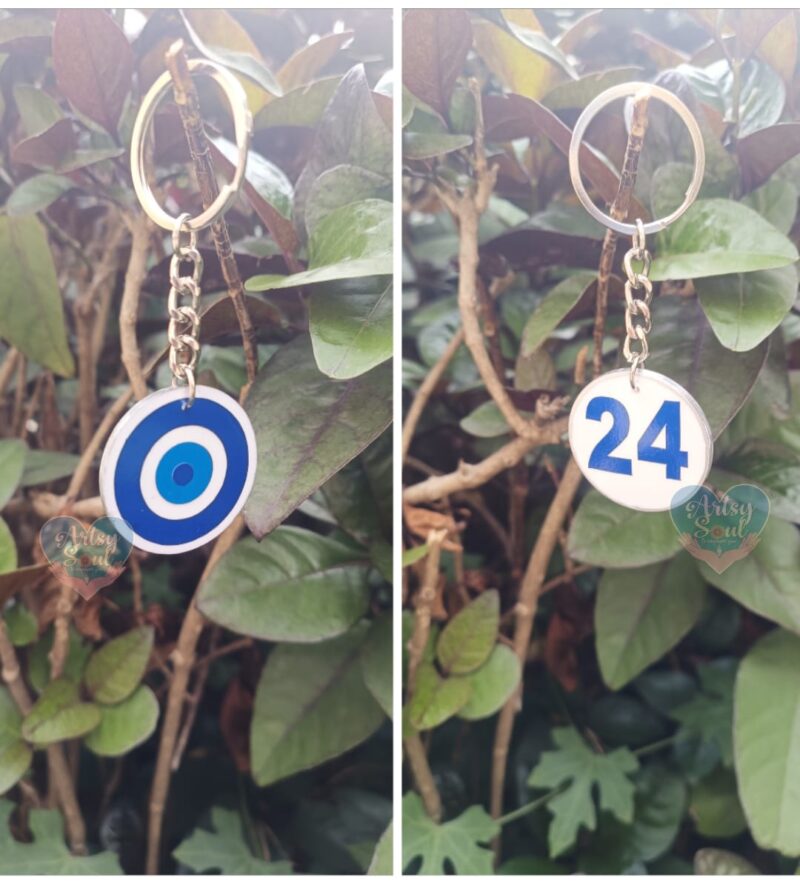 Resin 24-Karat Protection: The Number 24 Keychain with Evil Eye Ward