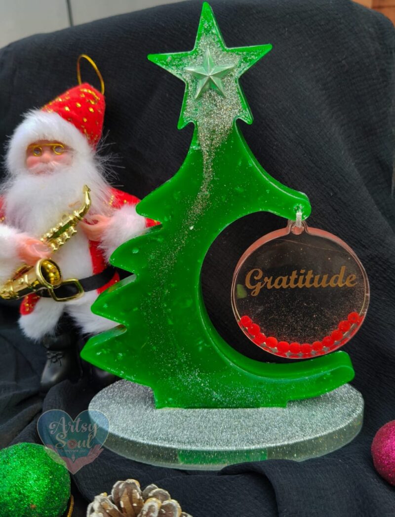 Gratitude-Themed Resin Christmas Tree Ornament